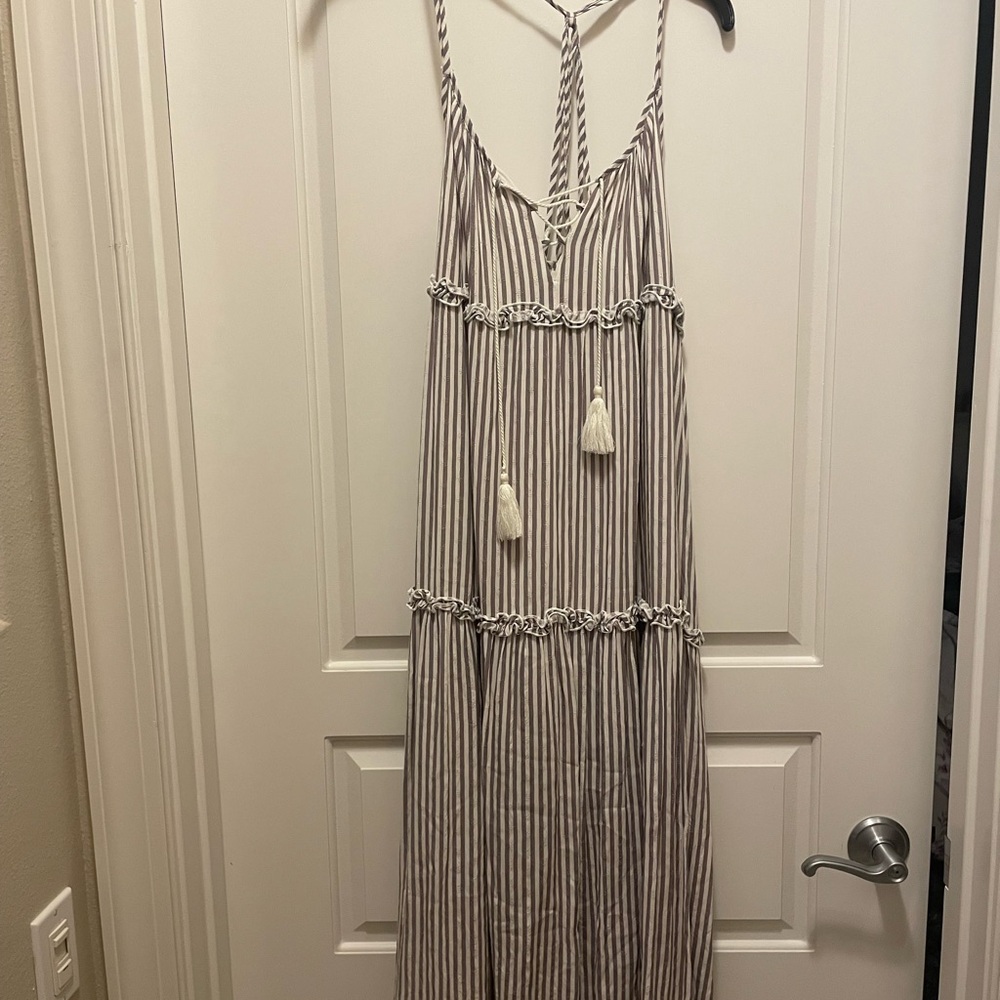 Chelsea28 Striped Maxi Dress with Tassels